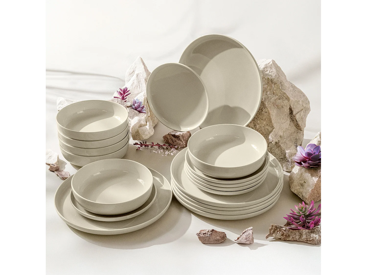 Service de table - Service vaisselle - 6 personnes 18 pièces - Beige Brillant - VICTO