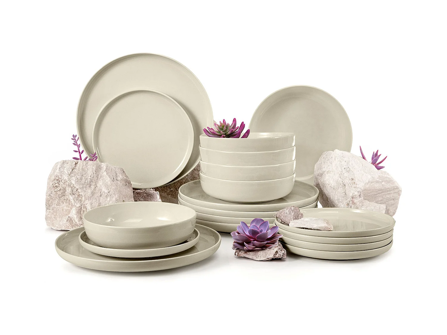 Service de table - Service vaisselle - 6 personnes 18 pièces - Beige Brillant - VICTO