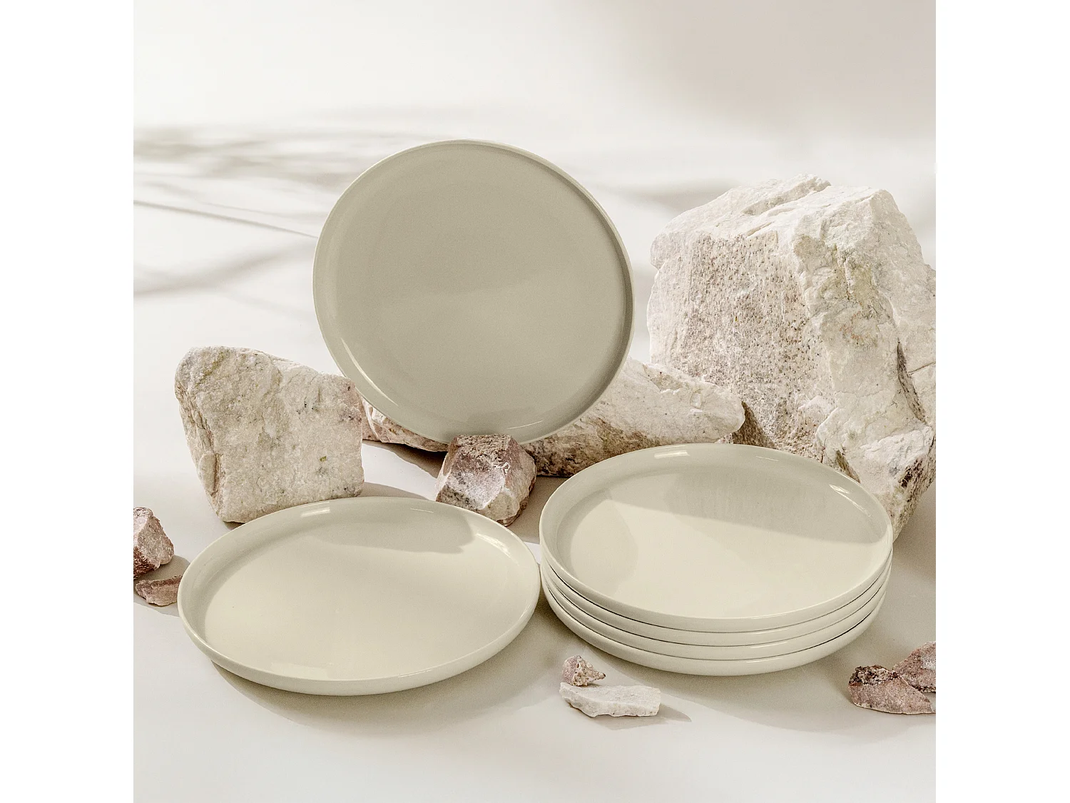 Set de assiete plates 6 personnes 6 pièces - Beige Brillant - VICTO