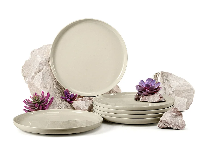 Set de assiete plates 6 personnes 6 pièces - Beige Brillant - VICTO