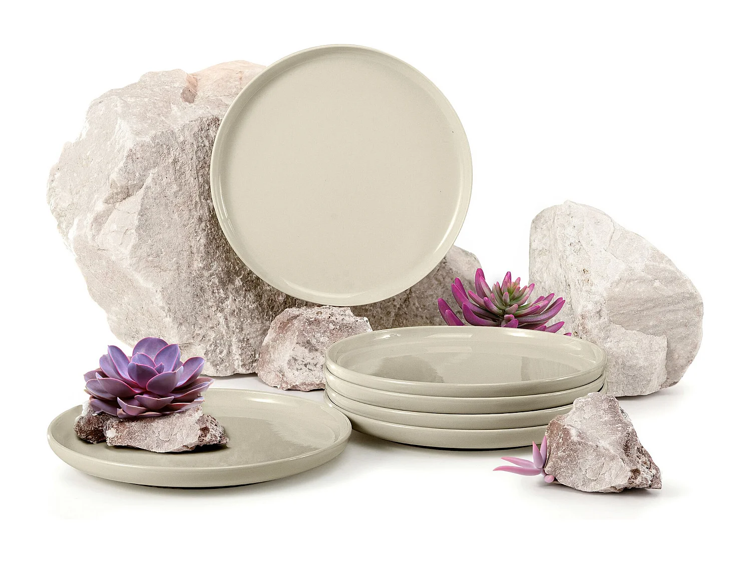 Set de assiettes à dessert 6 personnes 6 pièces - Beige Brillant - VICTO