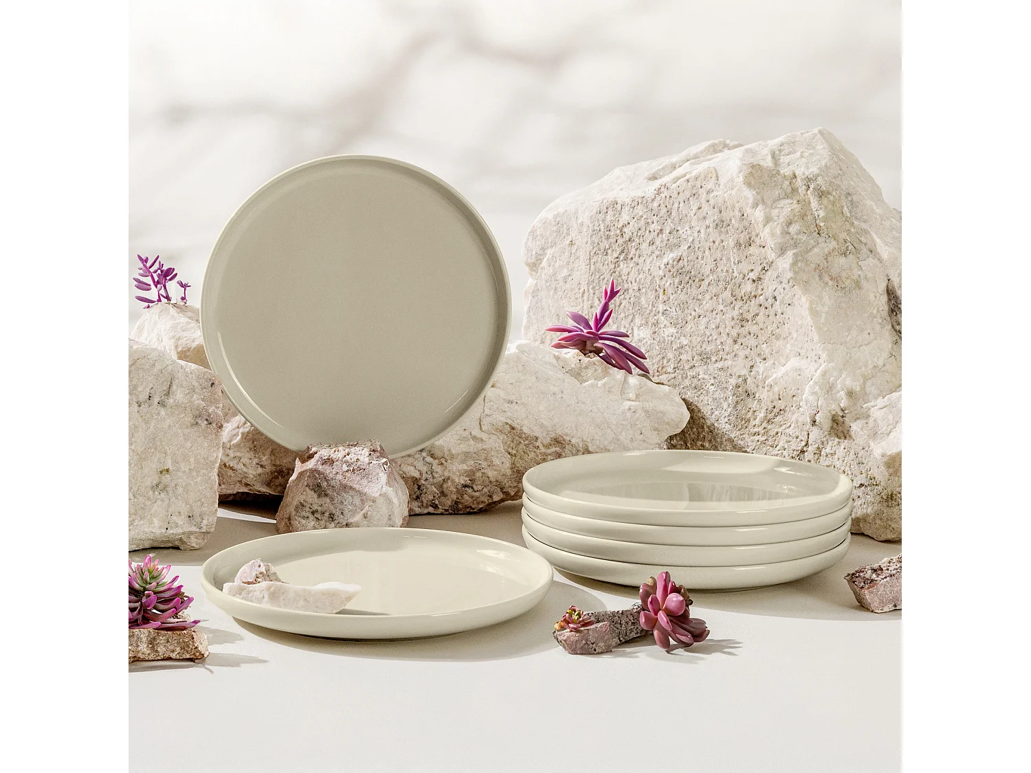 Set de assiettes à dessert 6 personnes 6 pièces - Beige Brillant - VICTO