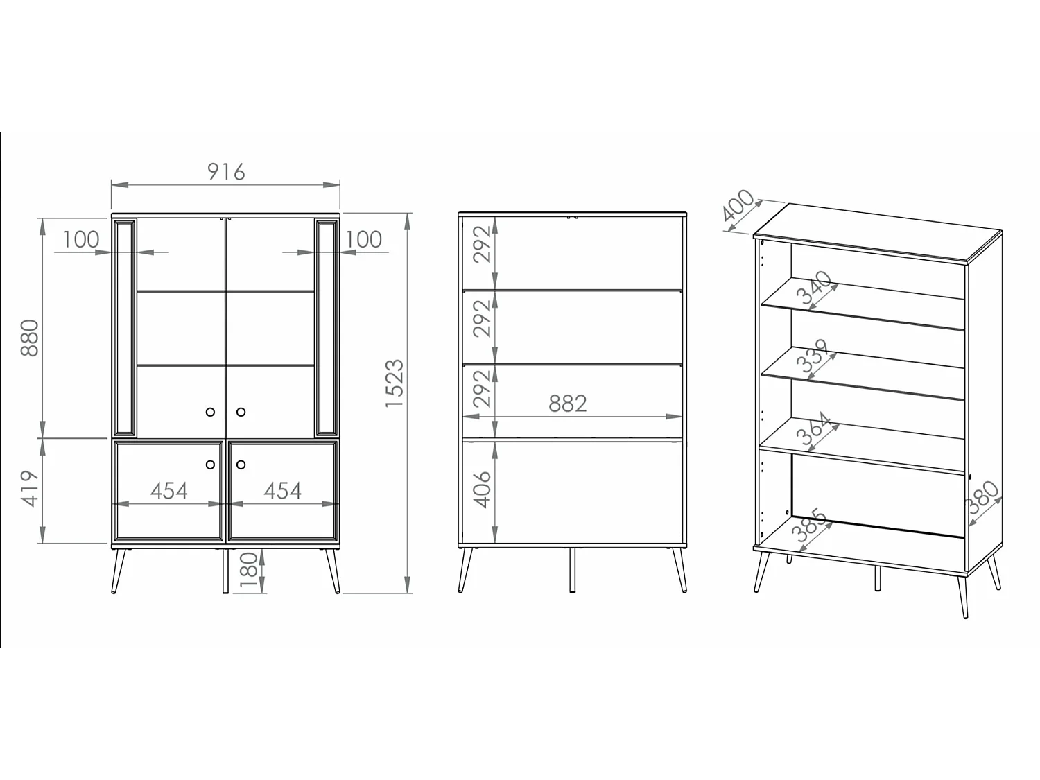 Vitrine haute - 4 porte - blanc avec pieds dorés - DARRBY