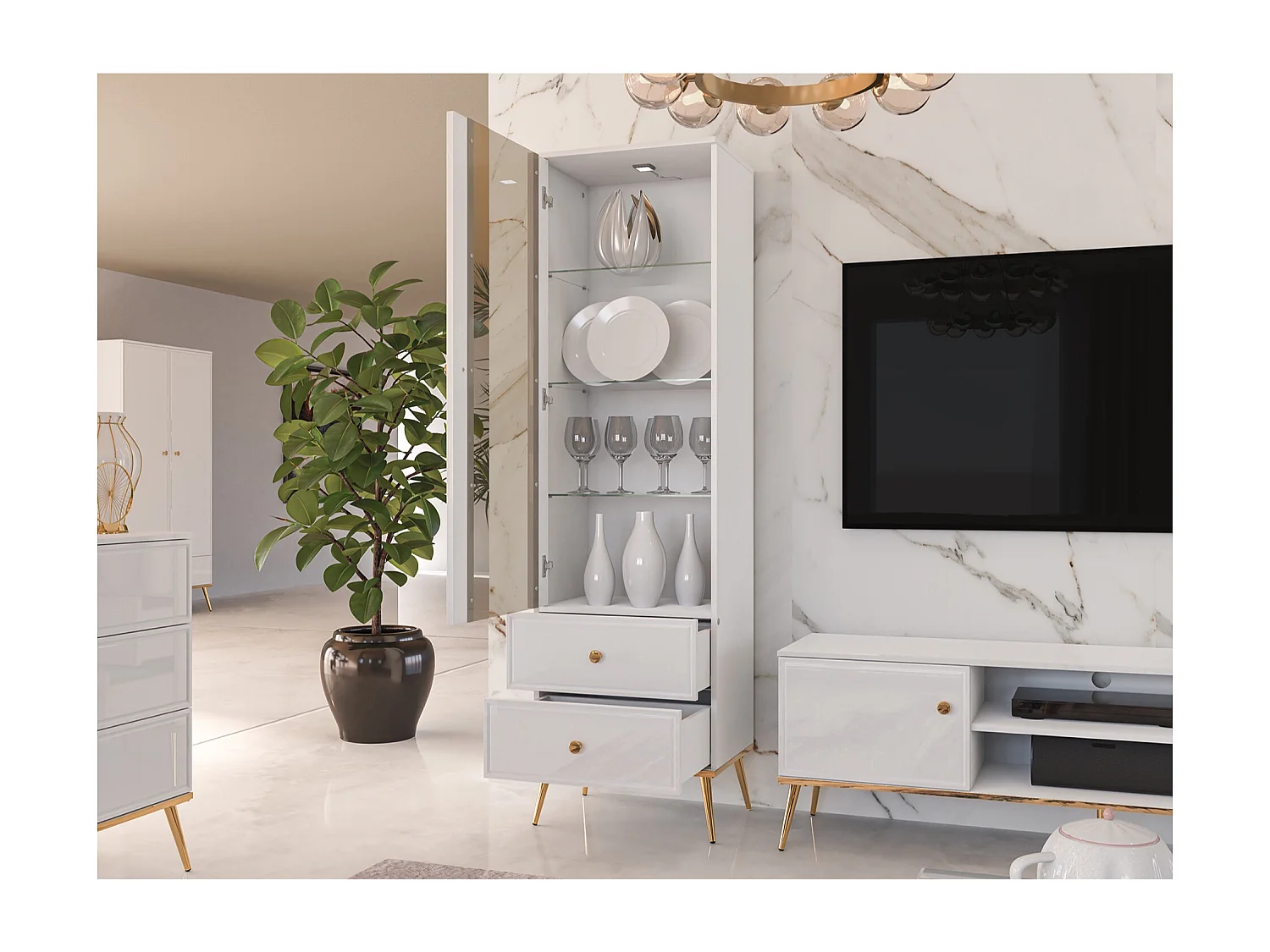 Vitrine - 1-türig - Weiß - DARRBY