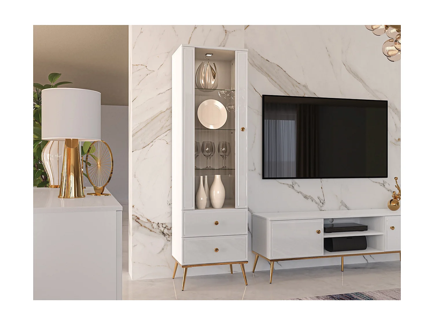 Vitrine - 1-türig - Weiß - DARRBY