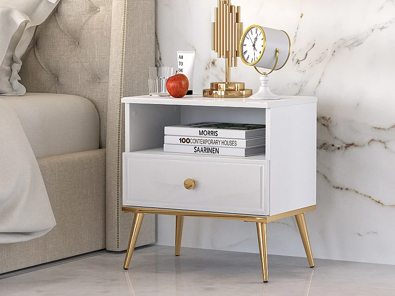 Mesita de noche con cajón - 50 cm - blanca - DARRBY