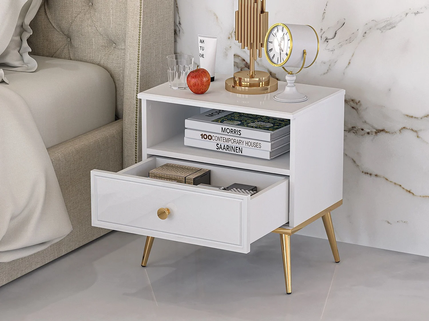 Comodino con cassetto - 50 cm - bianco - DARRBY