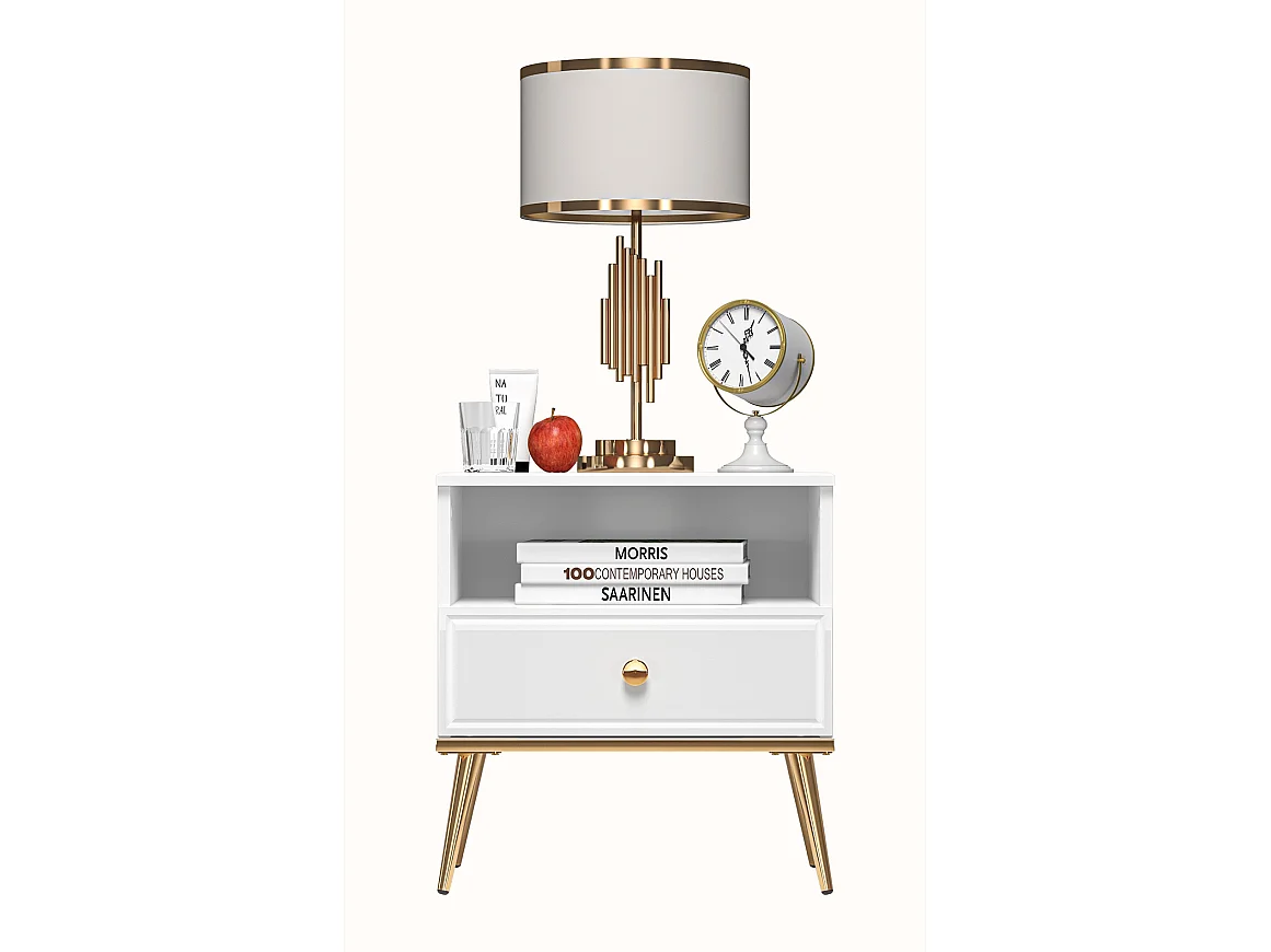 Nachttisch mit Schublade - Weiß - 50 cm - DARRBY