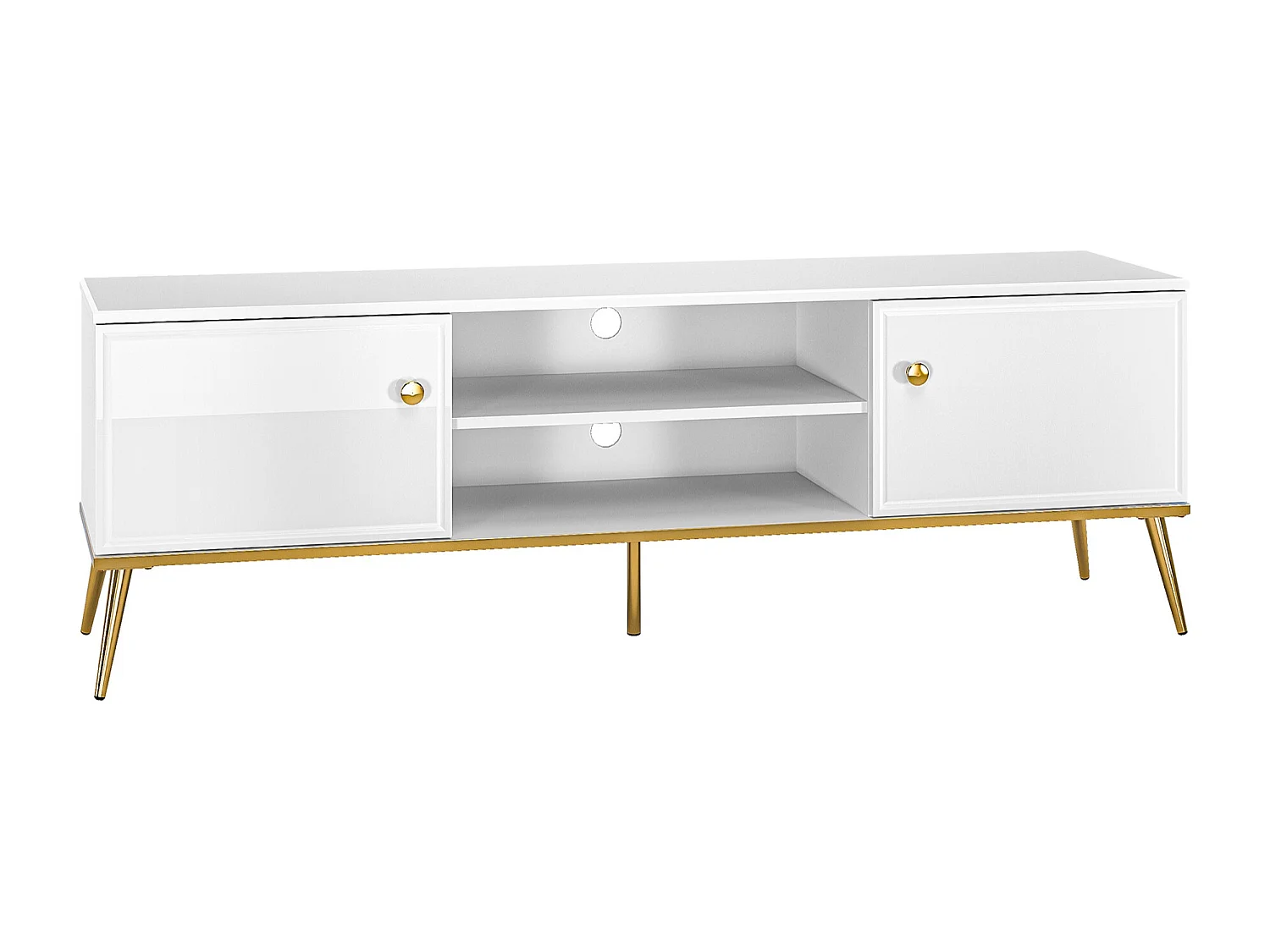 TV-Lowboard - Weiß Matt / Hochglanz - goldene Beine - 160 cm - DARRBY