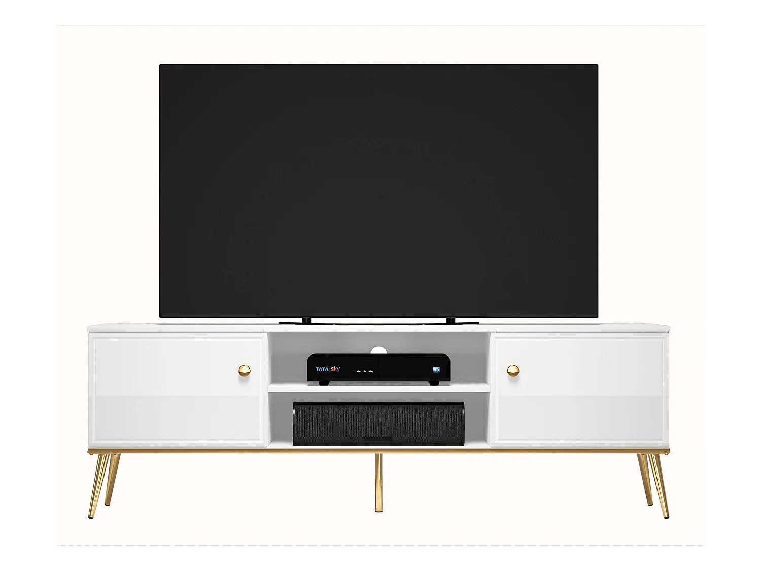 TV-Lowboard - Weiß Matt / Hochglanz - goldene Beine - 160 cm - DARRBY