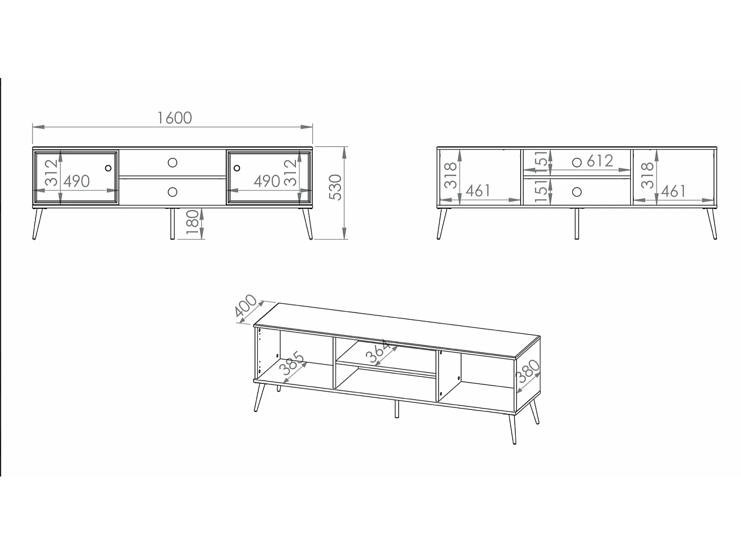 Meuble TV - 160 cm - avec pieds dorés - blanc - DARRBY