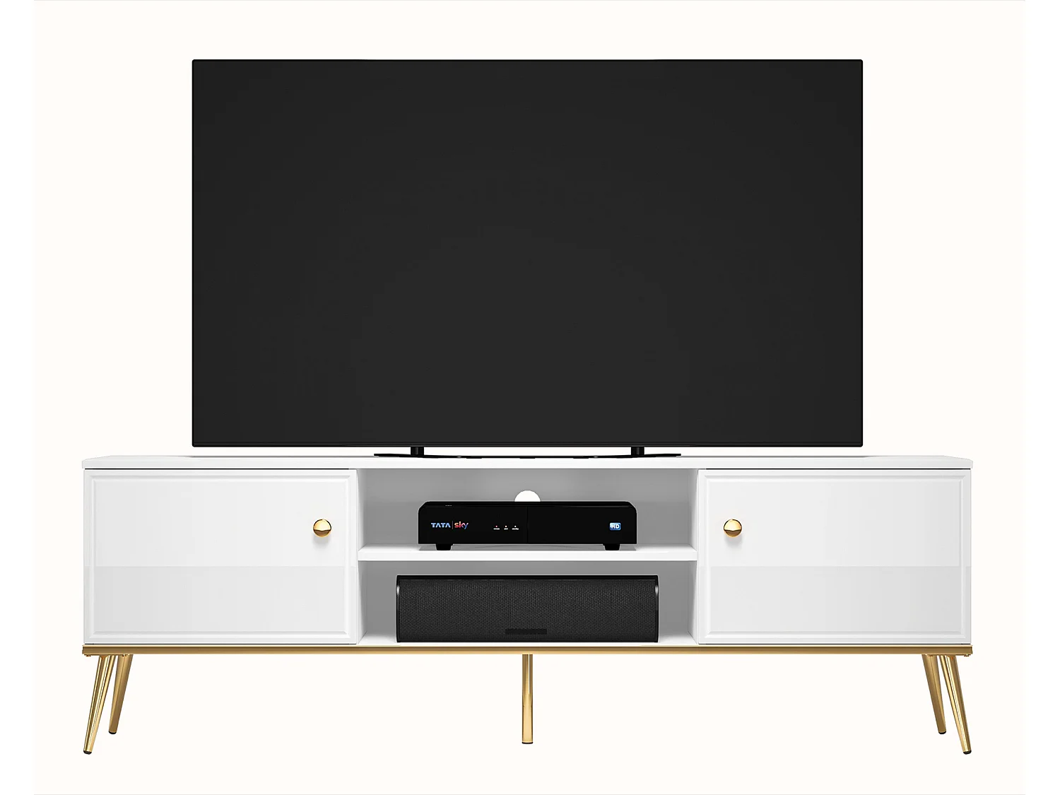 Meuble TV - 160 cm - avec pieds dorés - blanc - DARRBY