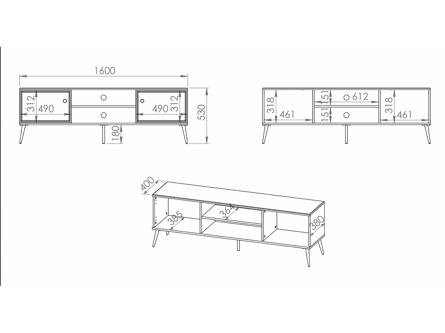 Meuble TV - 160 cm - avec pieds dorés - blanc - DARRBY