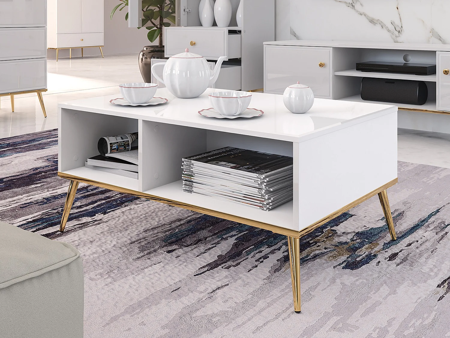 Tavolino da caffè rettangolare - 90x60 cm - Bianco - DARRBY