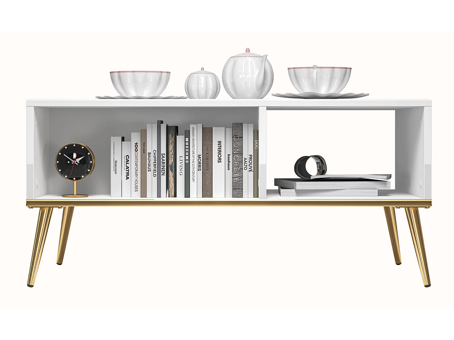 Table basse - 90x60 cm - blanc avec pieds dorés- DARRBY