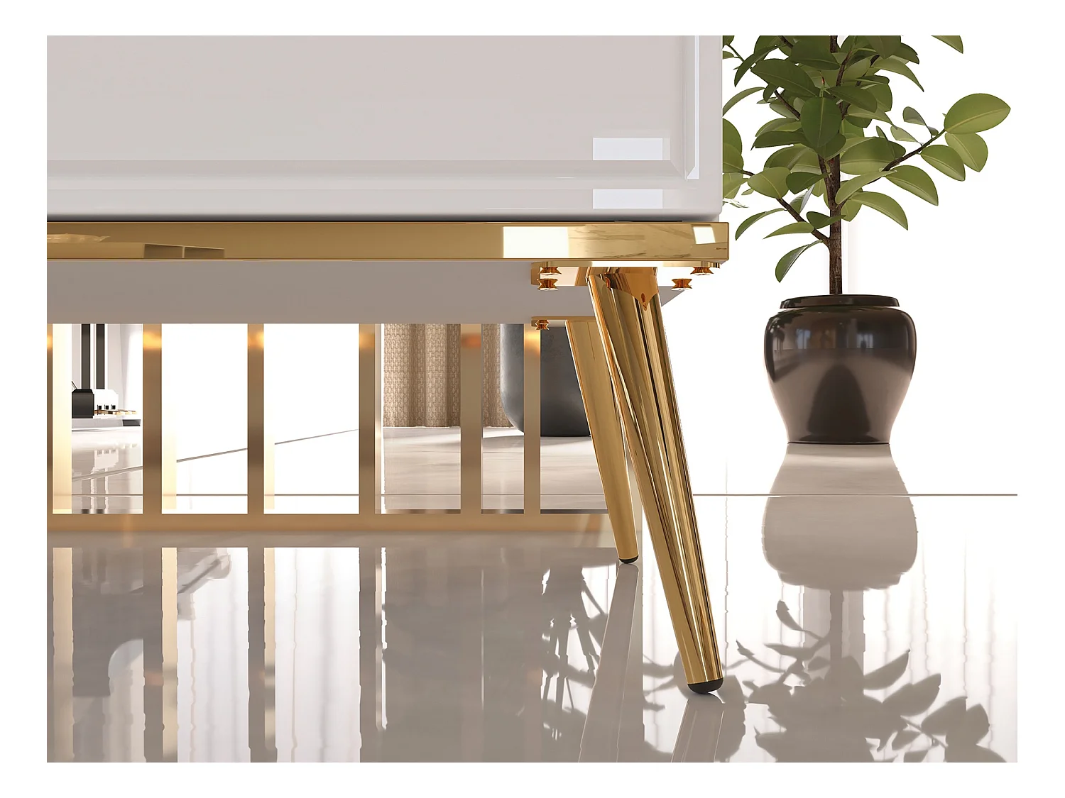 Sideboard 1-türig mit 3 Schubladen - Weiß Matt / Hochglanz - 120 cm - DARRBY