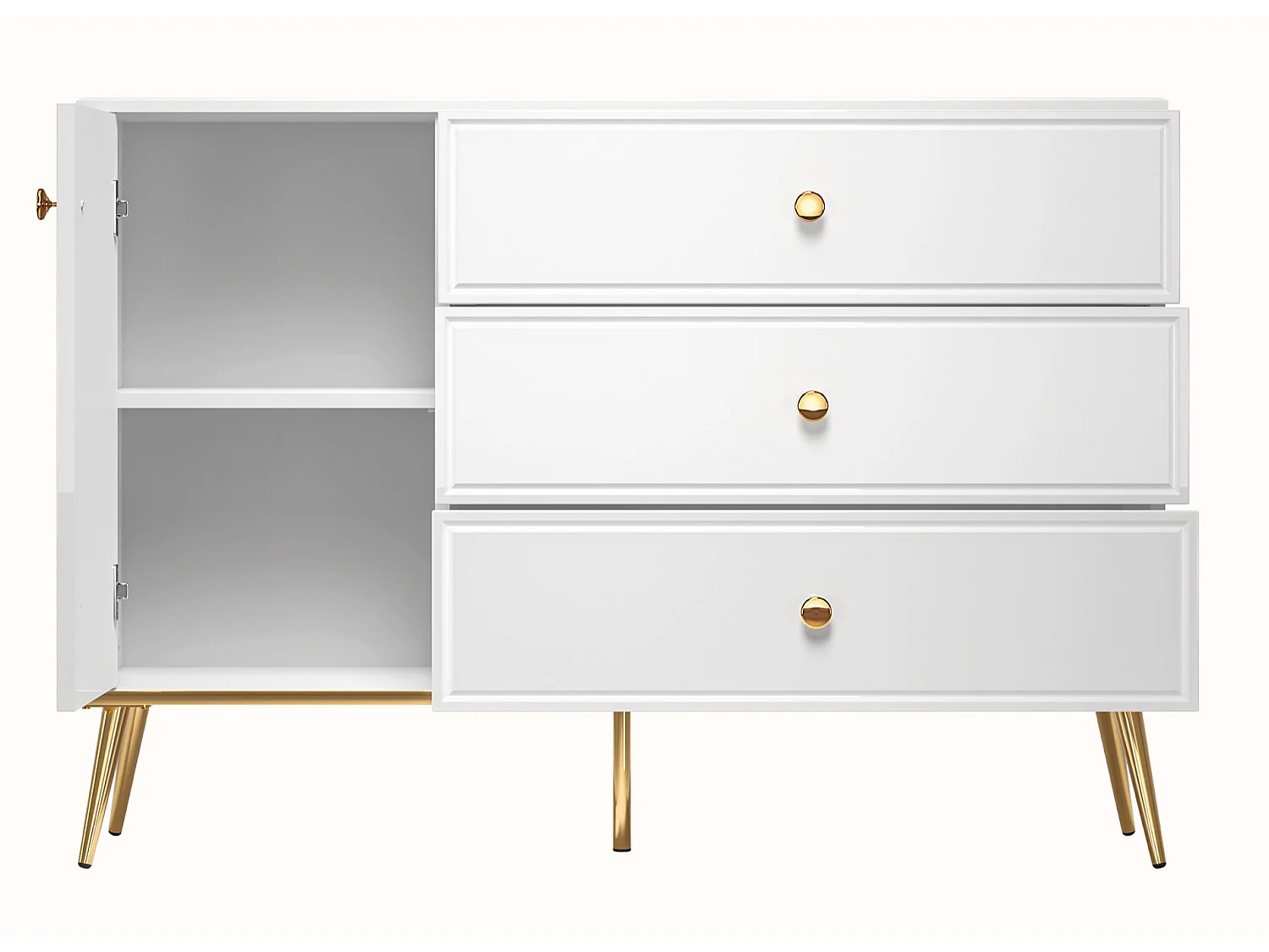 Sideboard 1-türig mit 3 Schubladen - Weiß Matt / Hochglanz - 120 cm - DARRBY