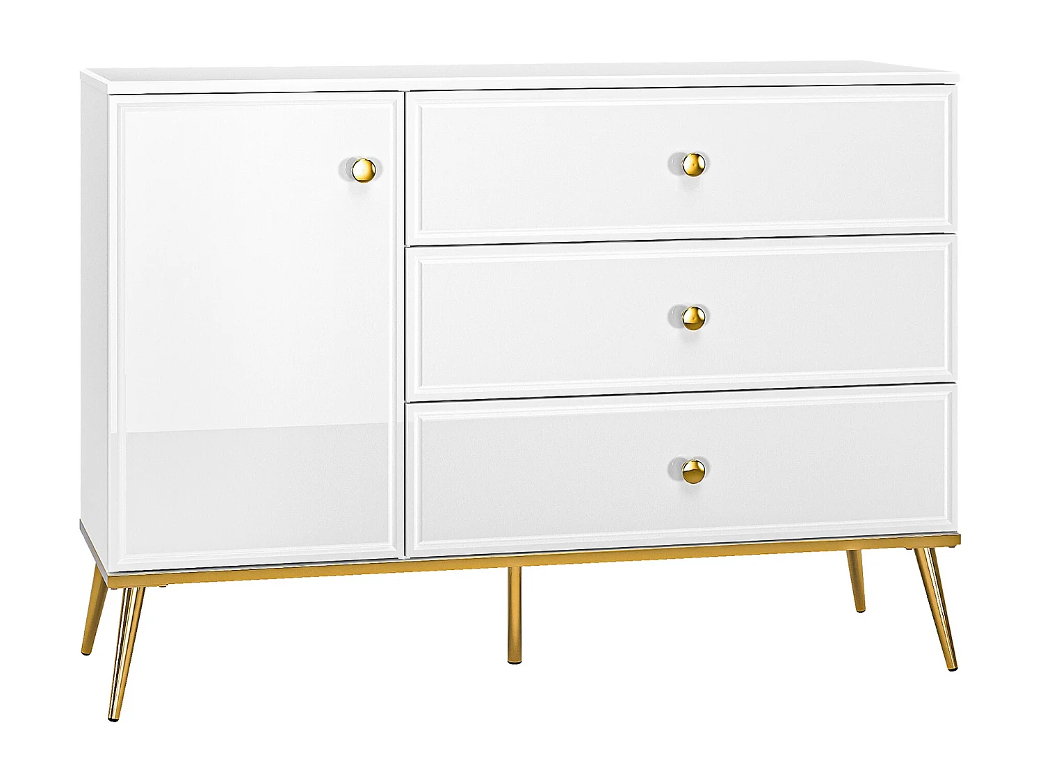 Sideboard 1-türig mit 3 Schubladen - Weiß Matt / Hochglanz - 120 cm - DARRBY