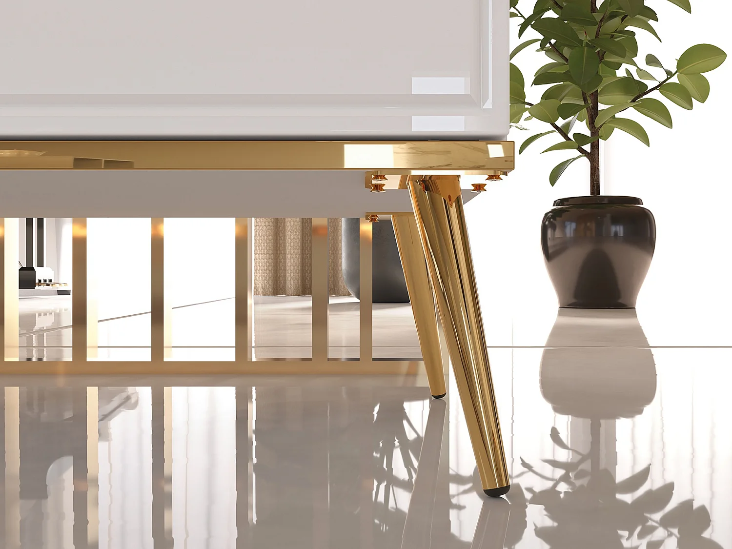 Sideboard 1-türig mit 3 Schubladen - Weiß Matt / Hochglanz - 120 cm - DARRBY