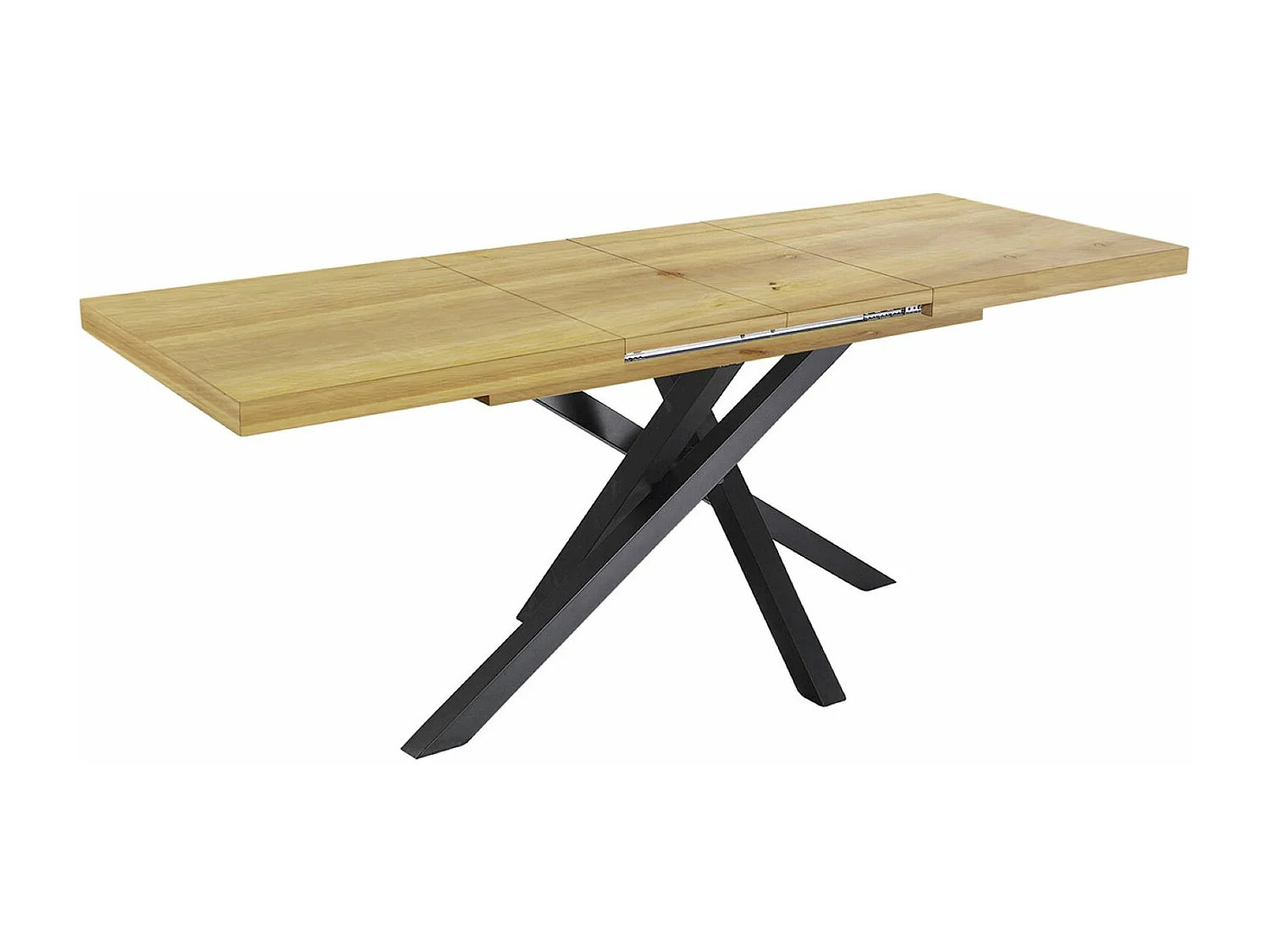 Table à manger rectangulaire extensible coloris cèdre, pieds en métal noir - Longueur 140-220 x profondeur 90 x hauteur 76 cm