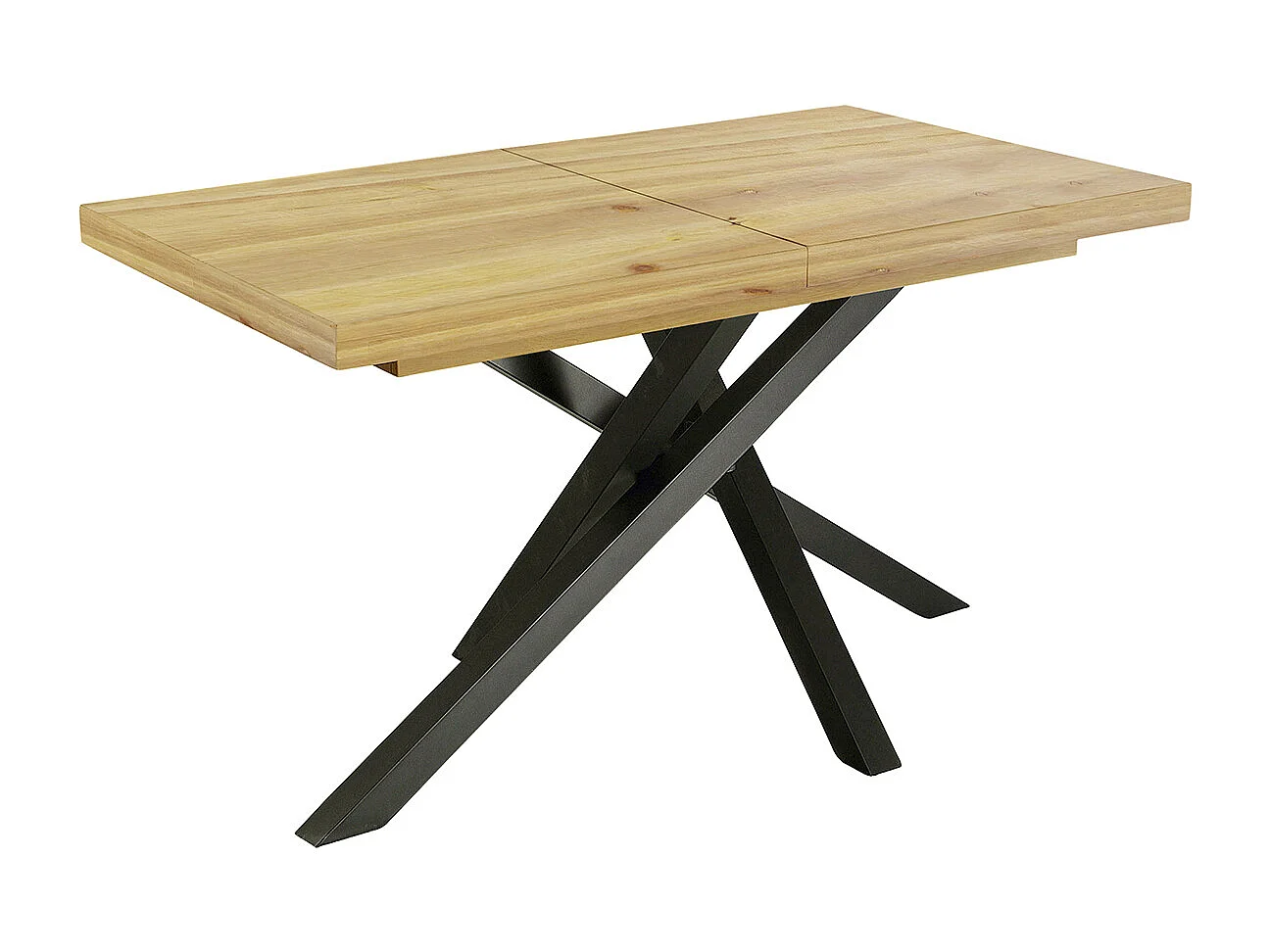 Table à manger rectangulaire extensible coloris cèdre, pieds en métal noir - Longueur 140-220 x profondeur 90 x hauteur 76 cm