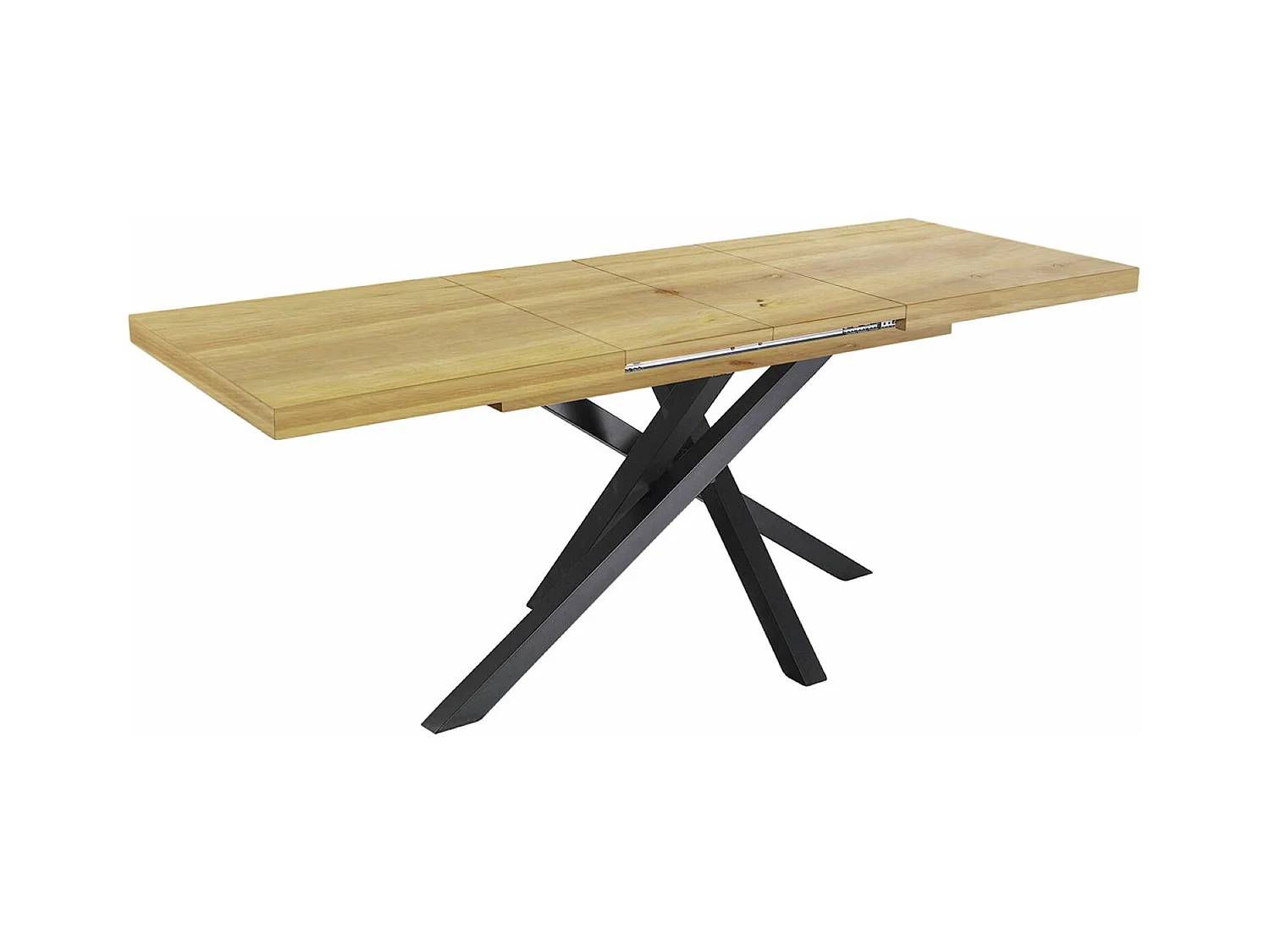 Table à manger rectangulaire extensible coloris cèdre, pieds en métal noir - Longueur 140-220 x profondeur 90 x hauteur 76 cm