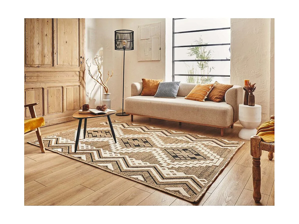 Tapis intérieur extérieur aspect jute noire Tijuana 9054 180 x 67 cm