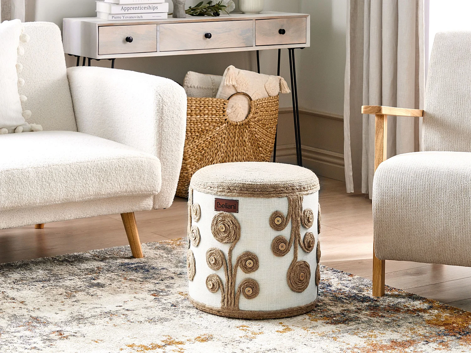 Pouf DIMAN Jute Weiss 40 cm 40 cm 40 cm