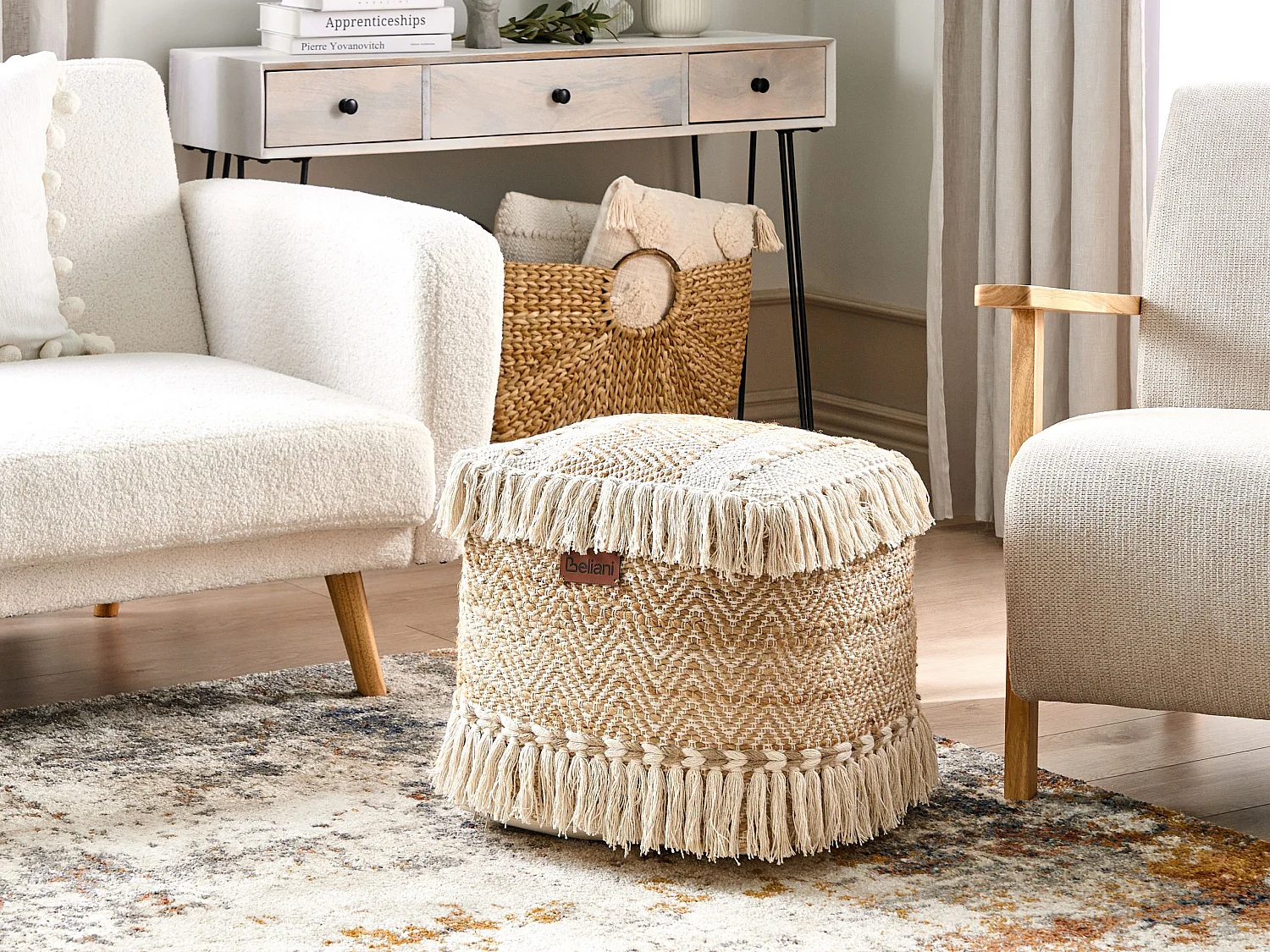 Puf ALUPOLA Yute Beige 40 cm 40 cm 40 cm