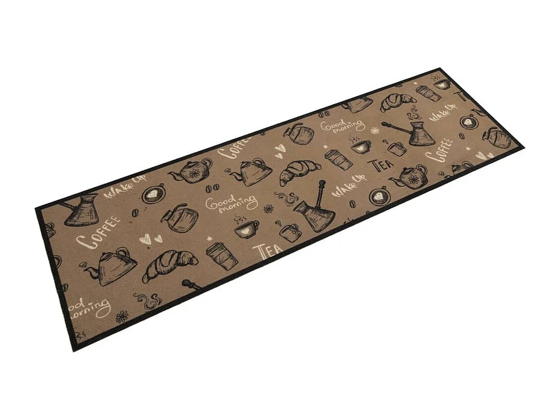 Alfombra de cocina lavable estampada Morning marrón terciopelo 45x150 cm