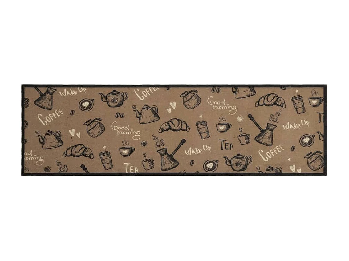 Alfombra de cocina lavable estampada Morning marrón terciopelo 45x150 cm