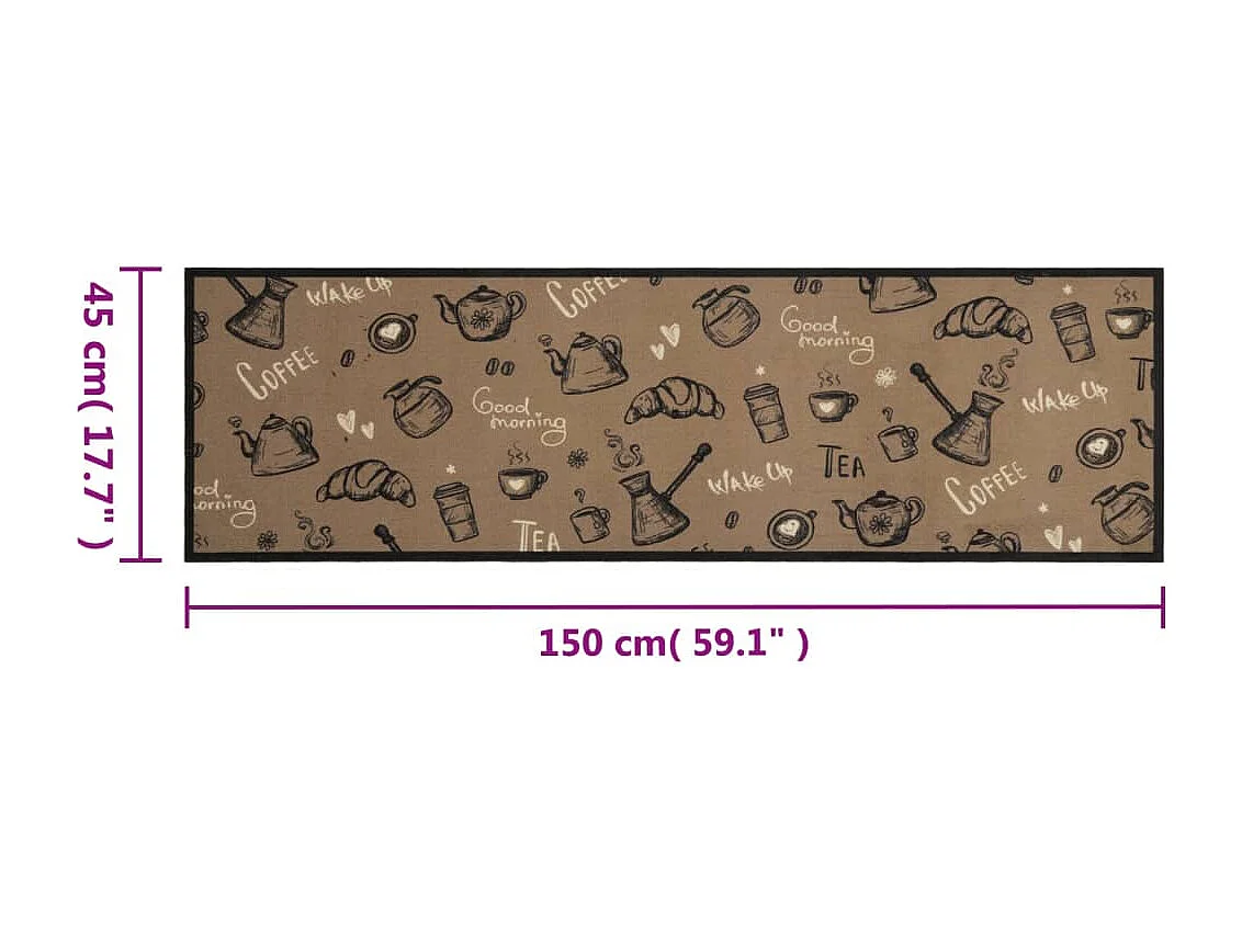 Tapis de cuisine lavable imprimé Morning brun 45x150 cm velours