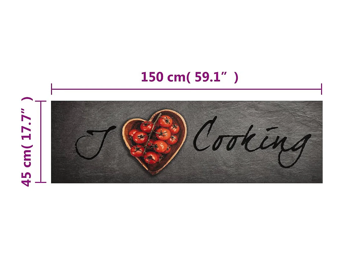 Tapis de cuisine lavable texte Cooking 45x150 cm velours