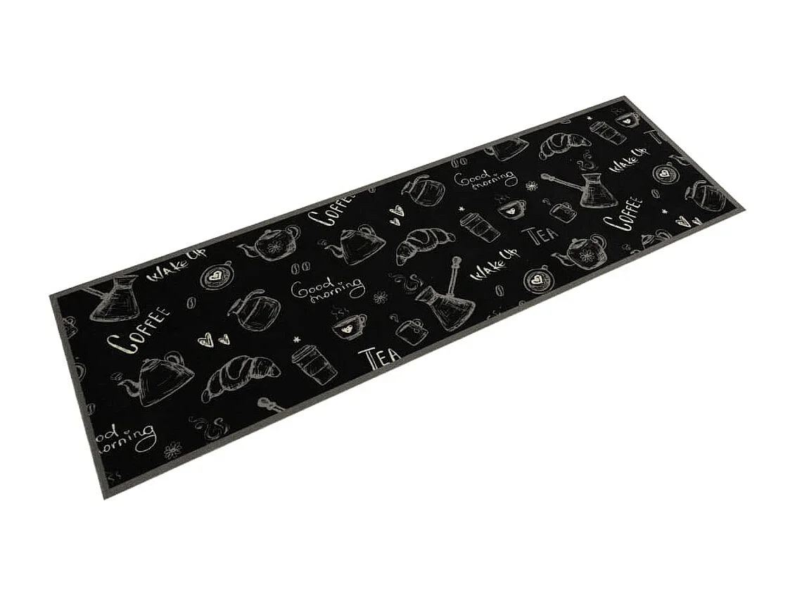 Alfombra de cocina lavable estampada Morning negro 45x150 cm terciopelo