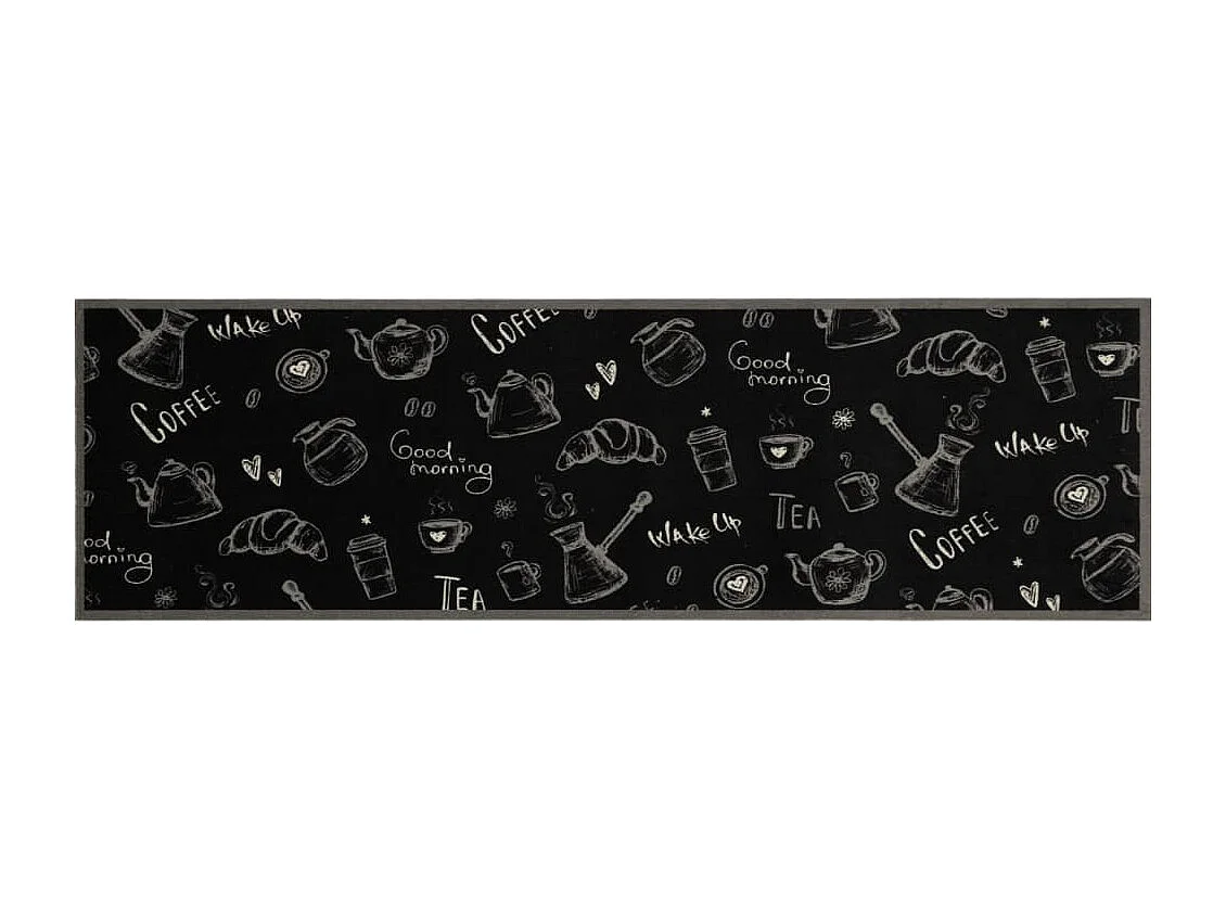 Tapis de cuisine lavable imprimé Morning noir 45x150 cm velours