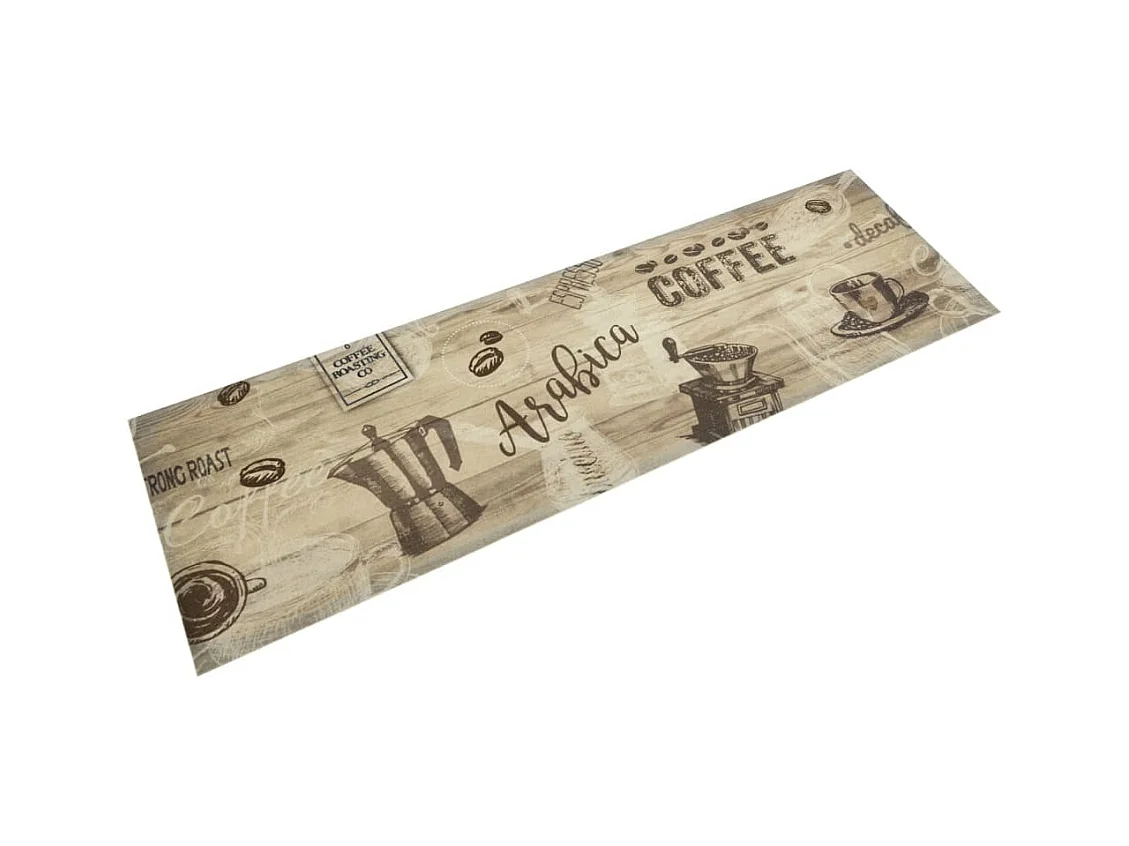 Tapis de cuisine lavable imprimé café marron 45x150 cm velours