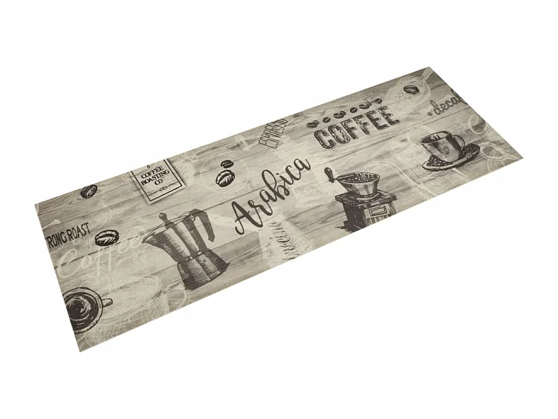 Tapete de cozinha lavável cinza com estampa de café 60x180 cm veludo