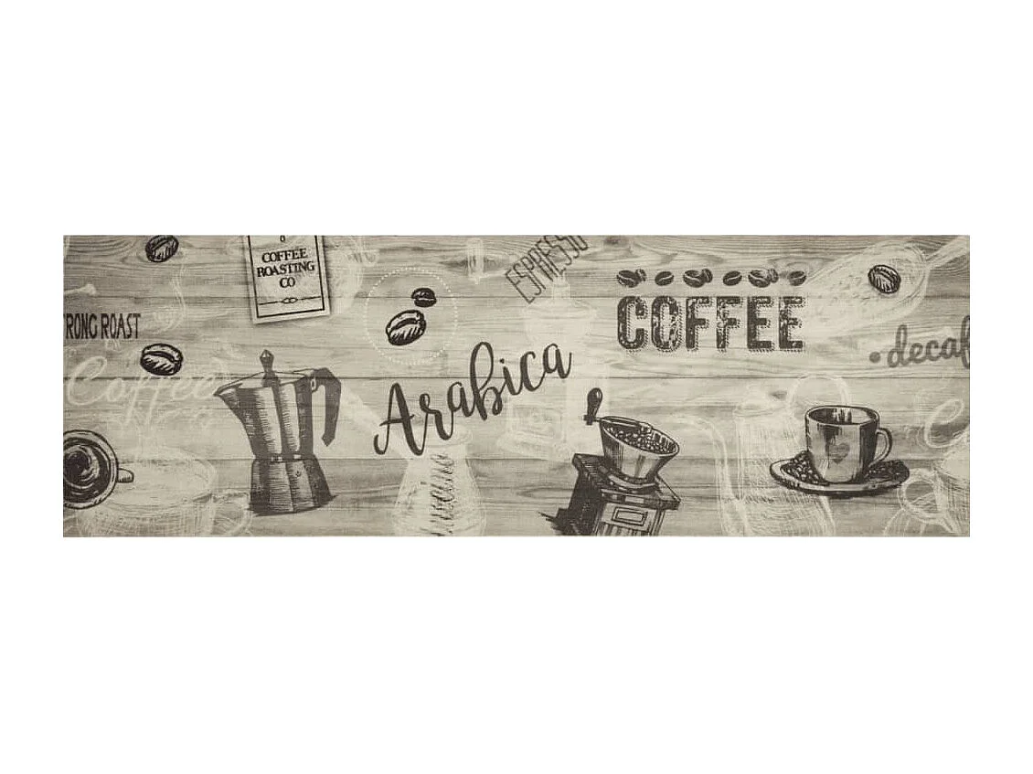 Waschbarer grauer Küchenteppich mit Kaffeemotiv, 60 x 180 cm, Samt