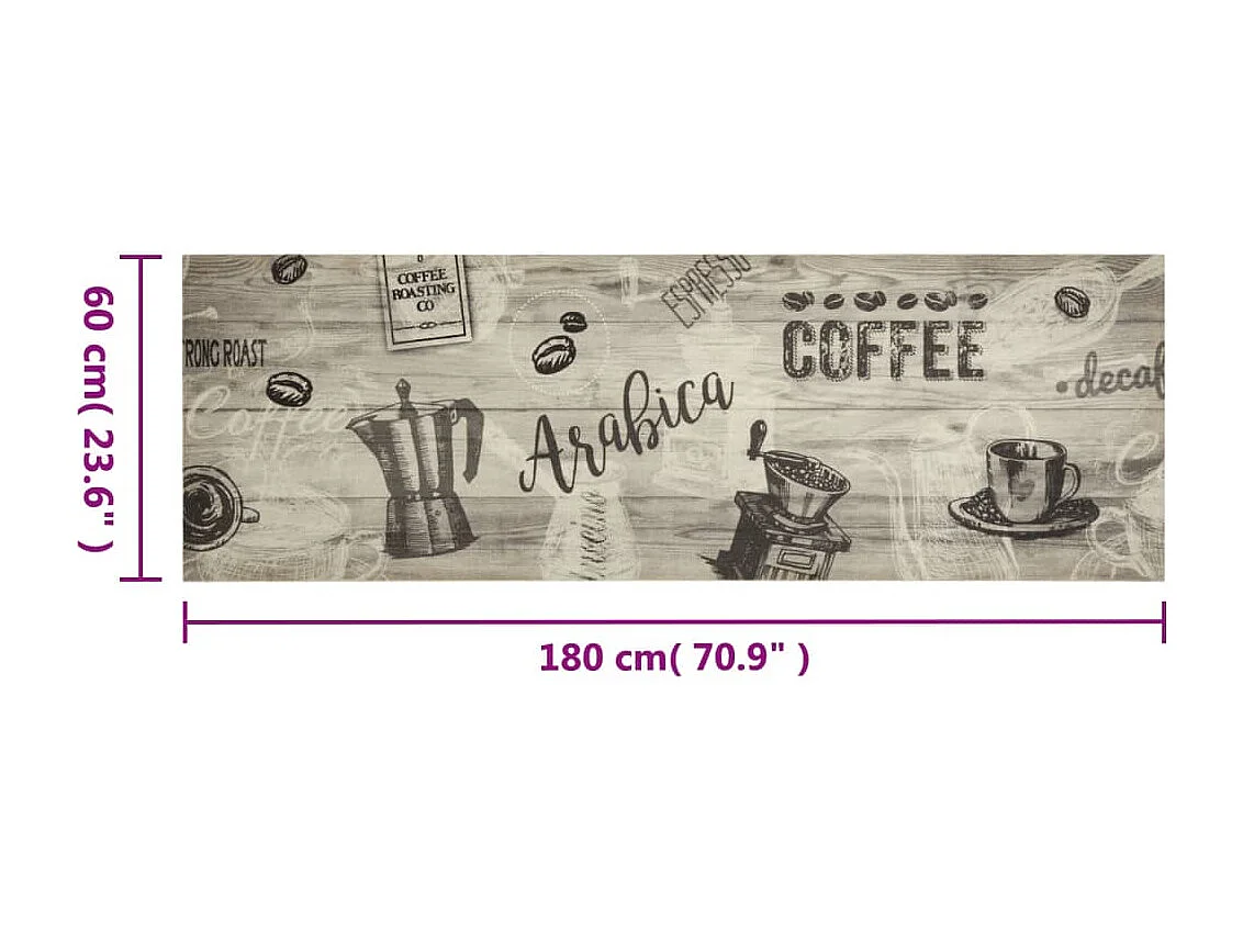 Waschbarer grauer Küchenteppich mit Kaffeemotiv, 60 x 180 cm, Samt