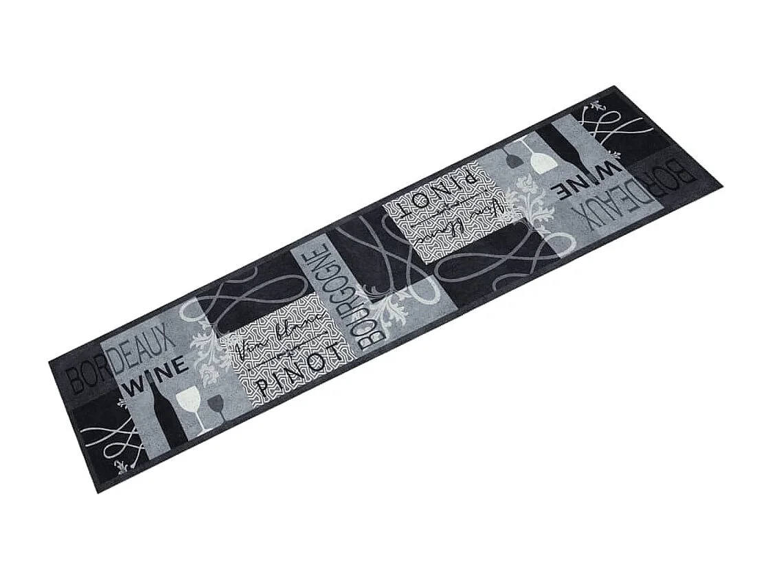 Tapis de cuisine lavable imprimé Wine gris 60x300 cm velours