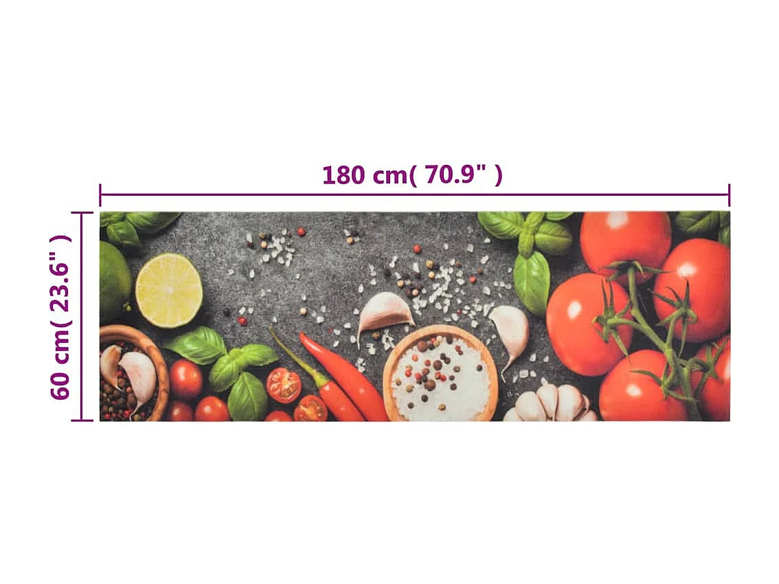Waschbarer Küchenteppich mit Gemüsedruck, 60 x 180 cm, Samt