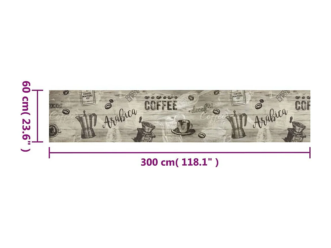 Waschbarer grauer Küchenteppich mit Kaffeemotiv, 60 x 300 cm, Samt