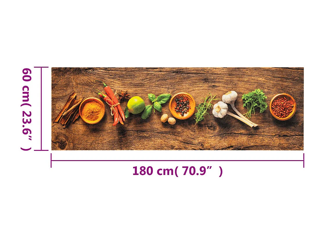 Tapis de cuisine lavable impression d'épices 60x180 cm velours