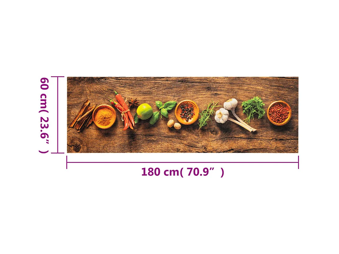 Tappeto da cucina lavabile stampa spezie 60x180 cm in velluto