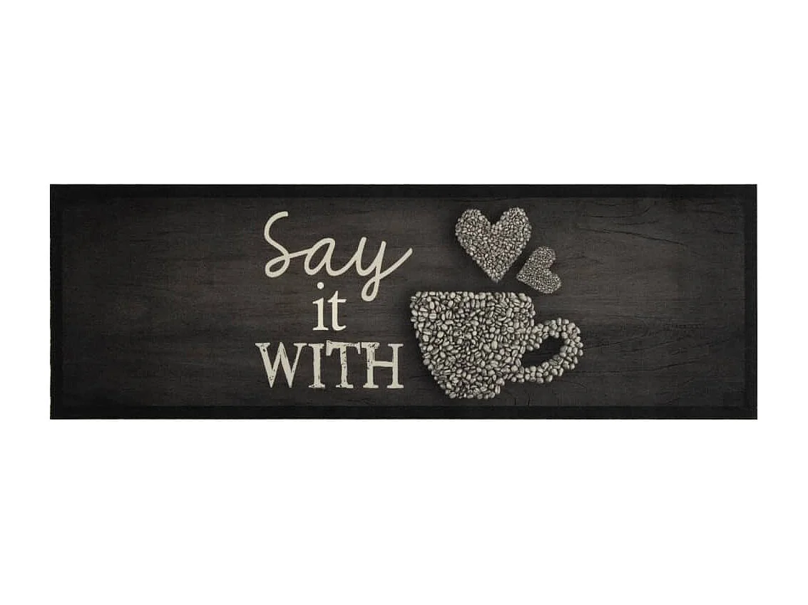 Tappeto da cucina lavabile stampa tazze nere 60x180 cm in velluto