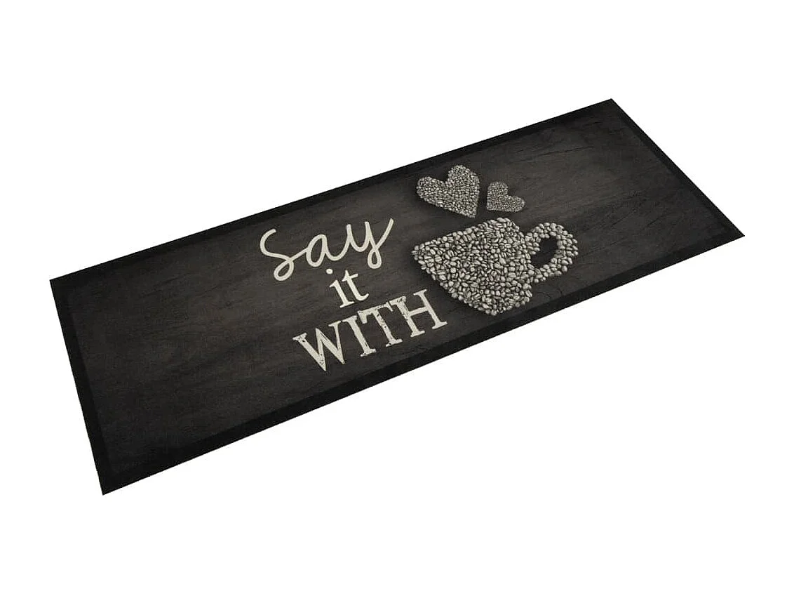 Tapis de cuisine lavable imprimé tasse noir 60x180 cm velours