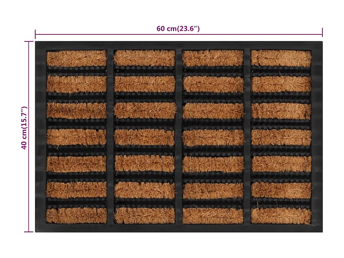 Rechteckige Fußmatte 40x60 cm aus Gummi und Kokosfaser