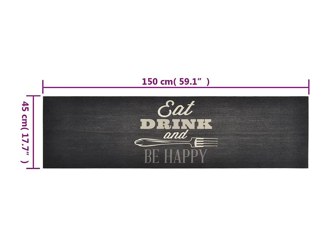 Tapis de cuisine lavable impression cuisine noir 45x150 cm