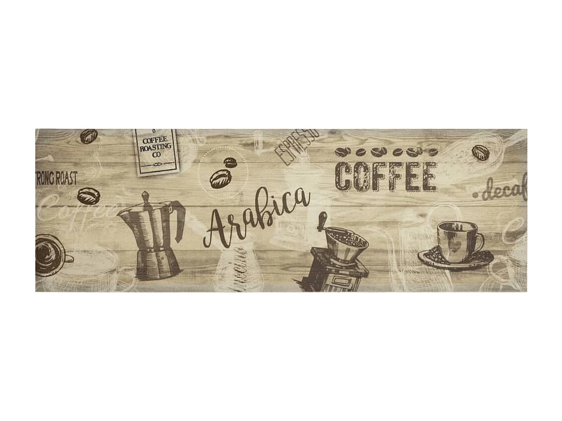 Tapis de cuisine lavable imprimé café marron 60x180 cm velours