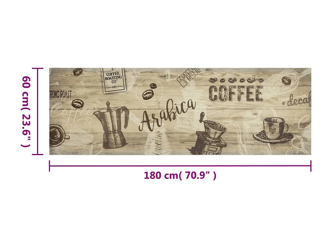 Tapis de cuisine lavable imprimé café marron 60x180 cm velours